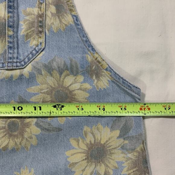 American Eagle Outfitters Overall Denim Dress Jumper Sz XS Sunflower Floral - Picture 8 of 14
